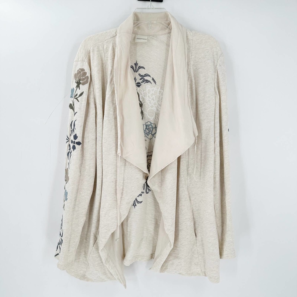 Zenergy by Chico's Cream Embroidered Open Front Boho Cardigan FLAWED